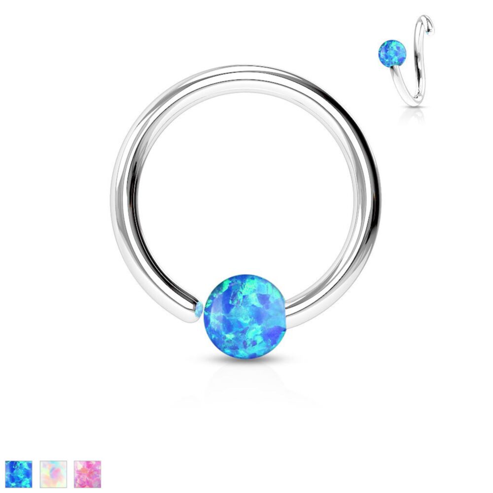 316L Surgical Steel Opal Ball Fixed On End Hoop Rings