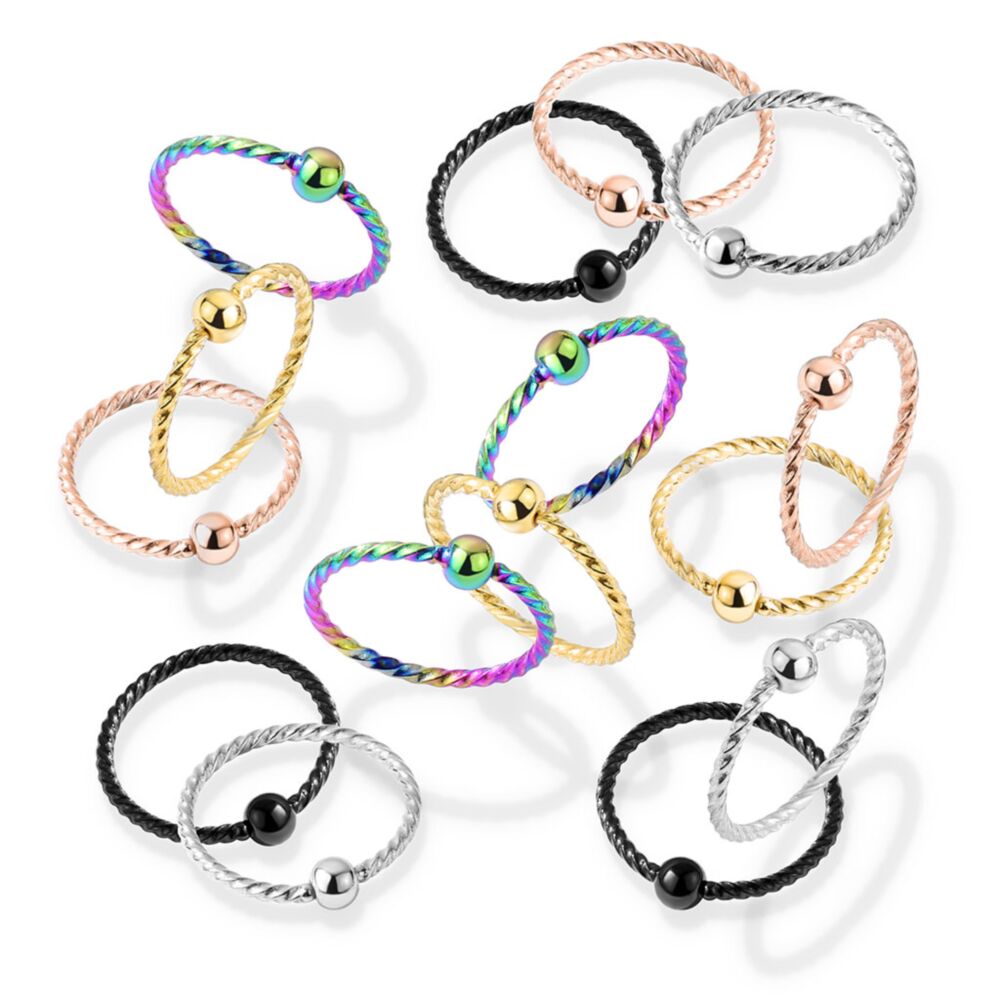 One Side Fixed Ball Twisted Rope PVD over 316L Surgical Steel Captive Rings for Cartialge, Nose, Septum and More
