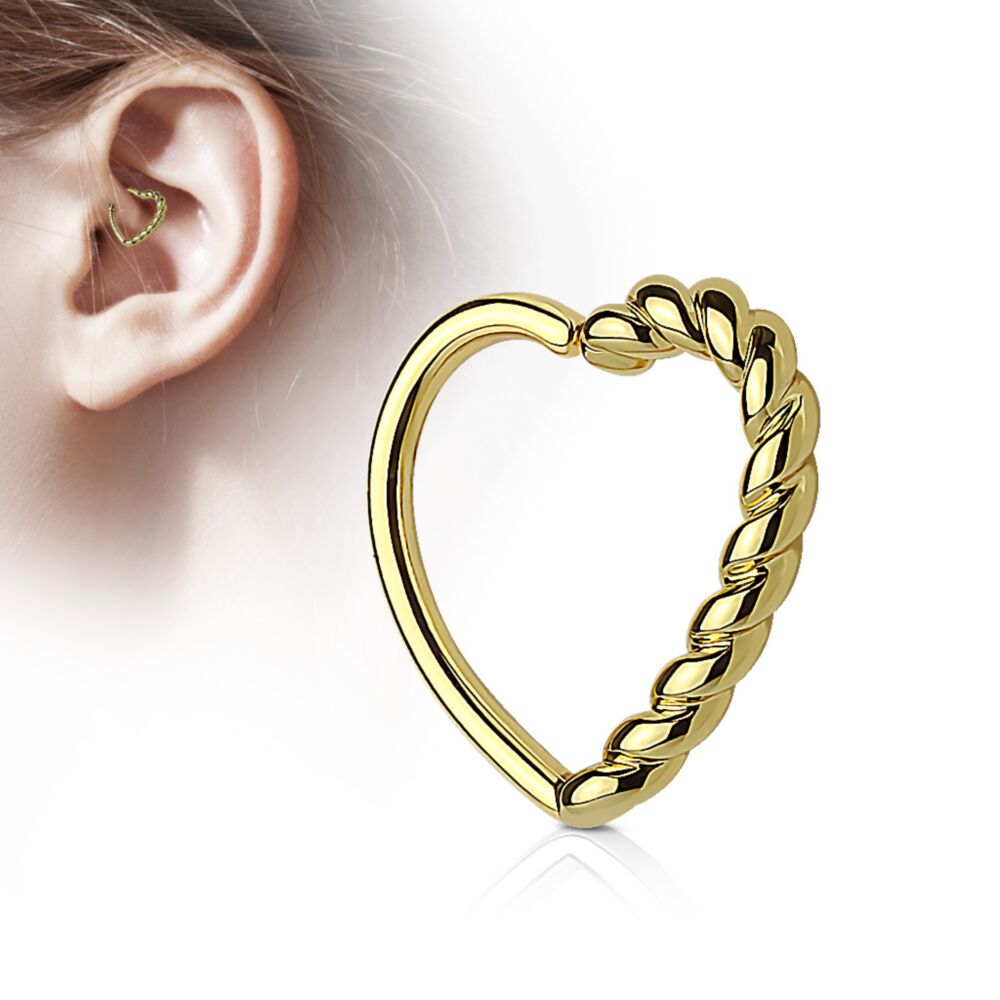 Brass Half Braided Heart 16 Gauge Ear Cartilage Hoop Rings