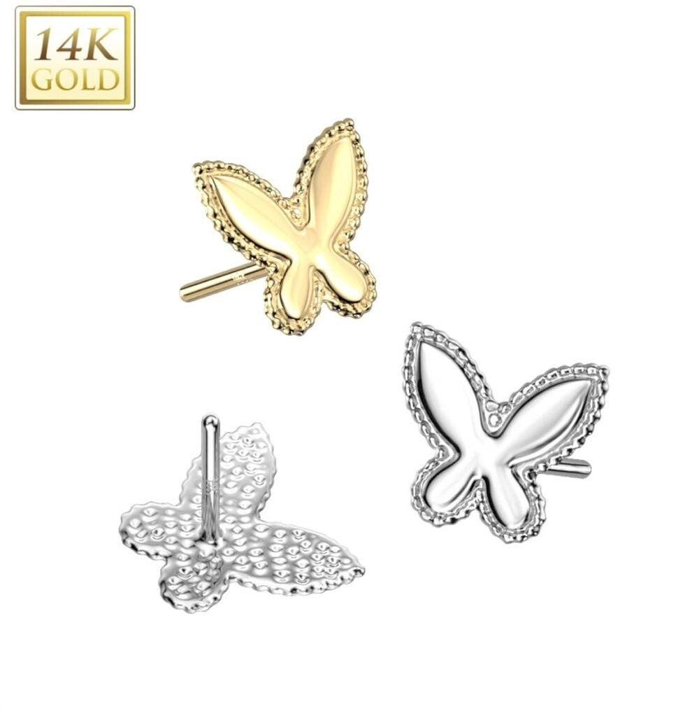 14K Gold Threadless Push In Butterfly Top With Flat Beaded Edge