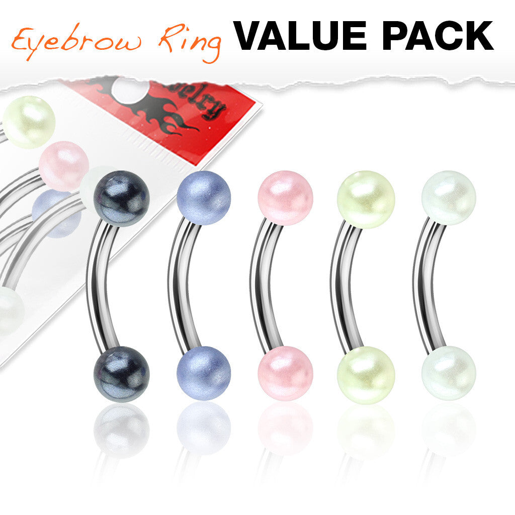 Pearlish Coat Acrylic Balls 316L Surgical Steel Eyebrow Curve Ring