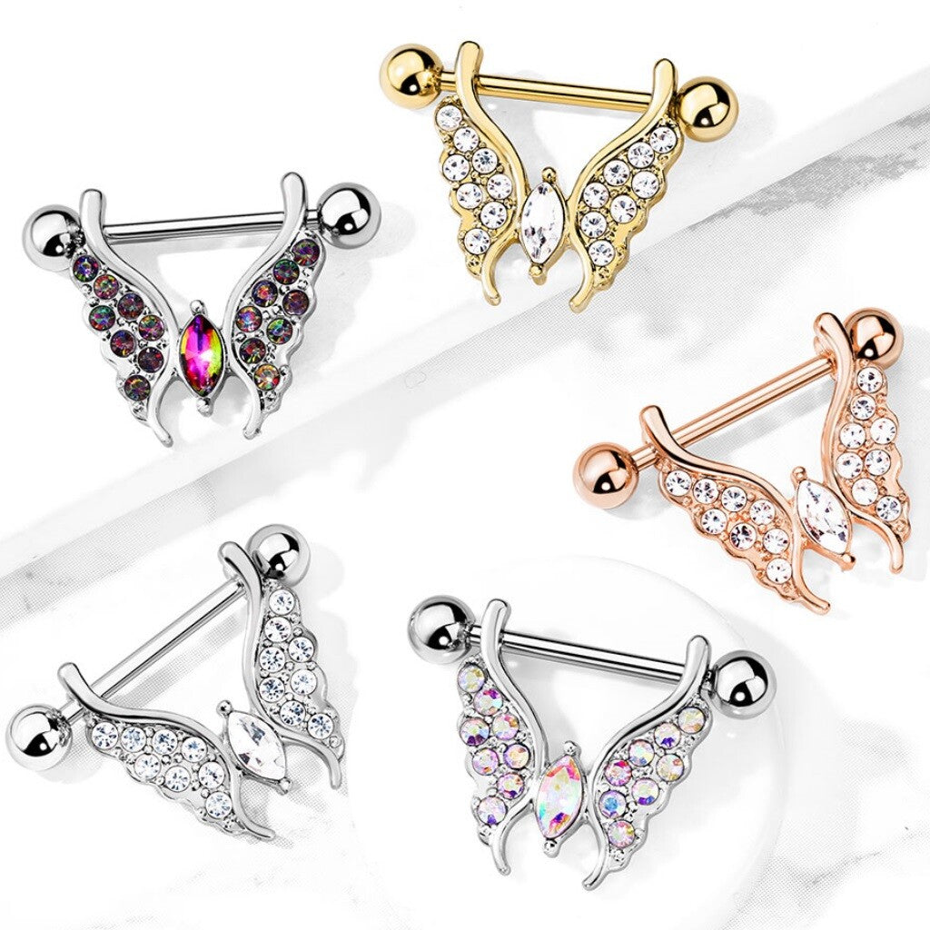 316L Surgical Steel Marquise Crystal Center Crystal Paved Butterfly...