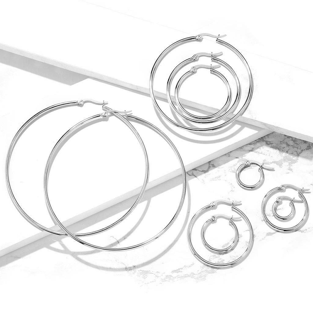 316L Surgical Steel Pair of 316L Stainless Steel Round Hoop Earrings