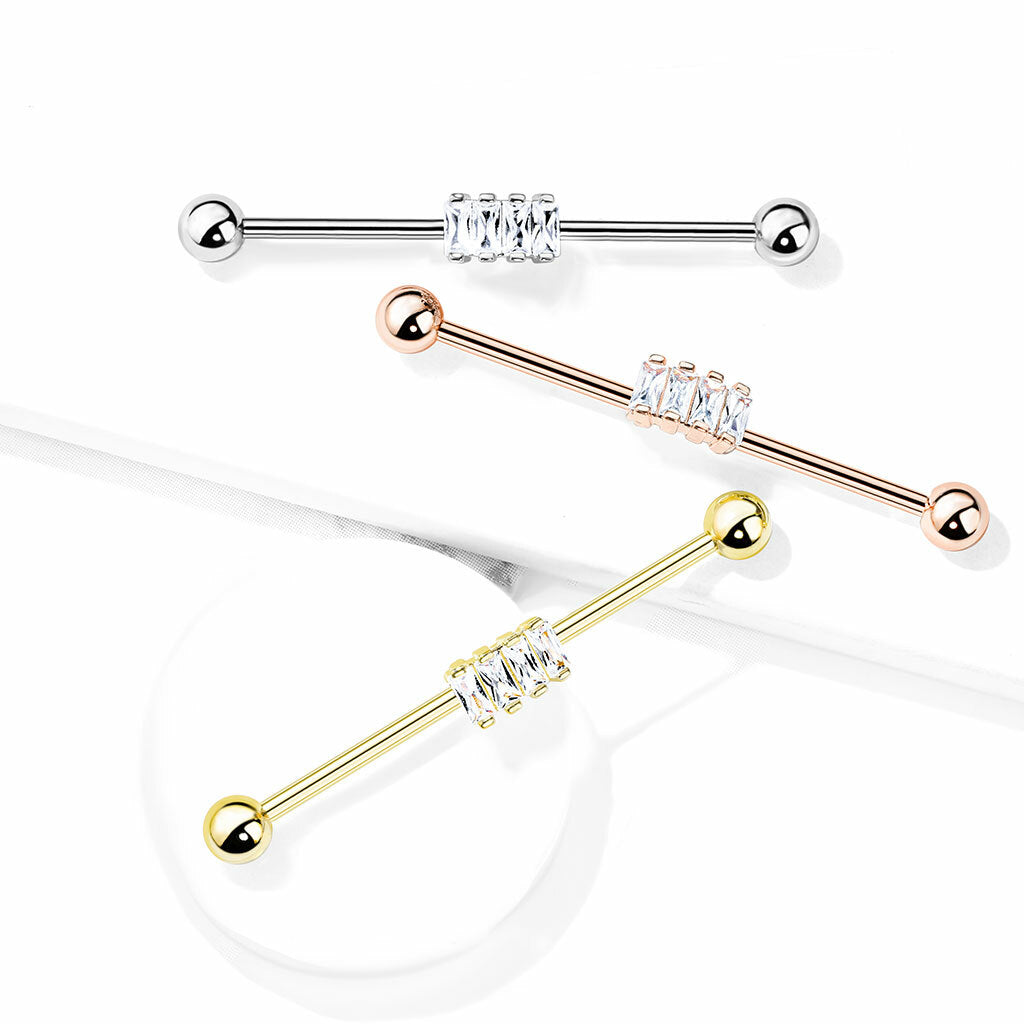316L Surgical Steel 4 Square CZ Set 316L Surgical Steel Industrial Barbells