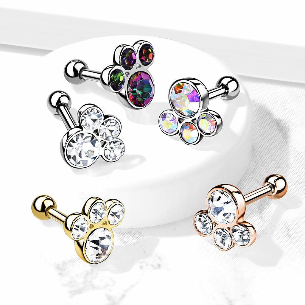 316L Surgical Steel 4 Round Gem Set Top 316L Surgical Steel Cartilage...