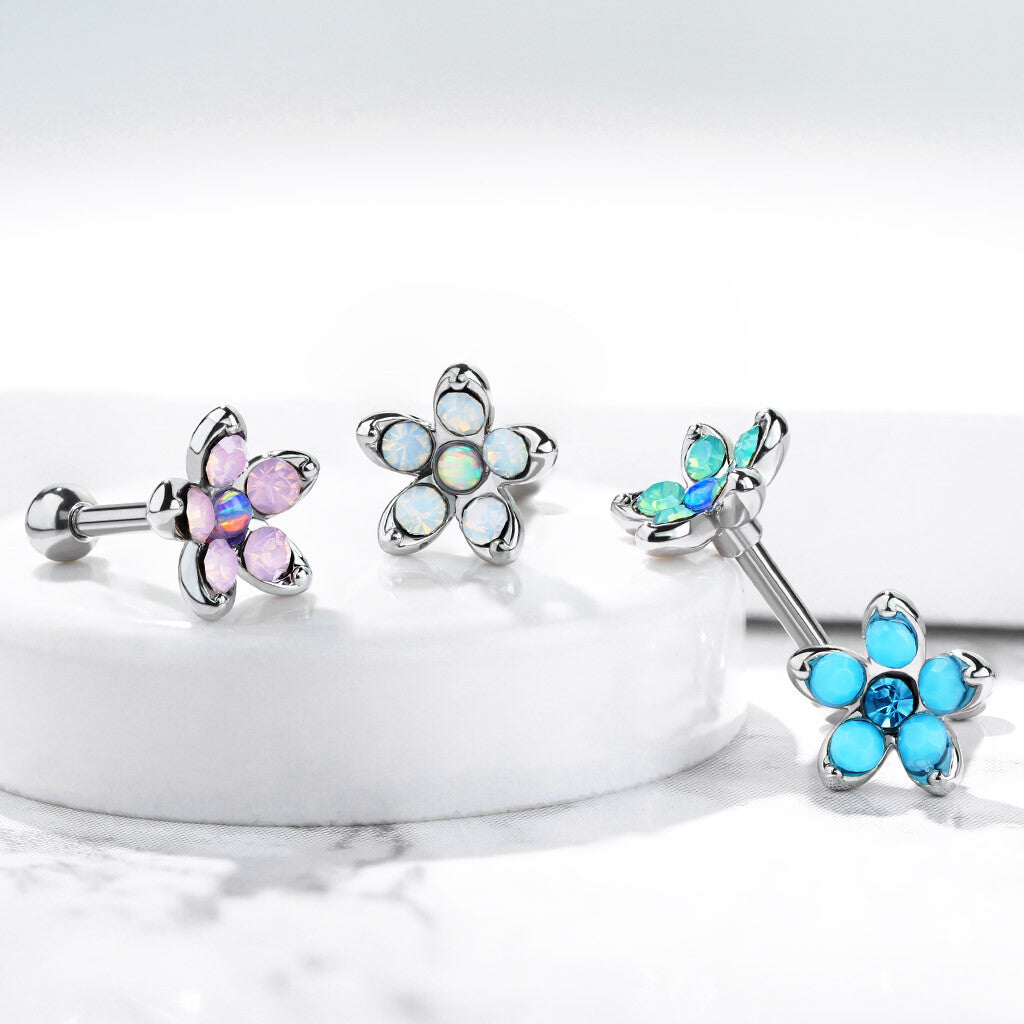 316L Surgical Steel Opalite Flower with Opal Center Top 316L Surgical...