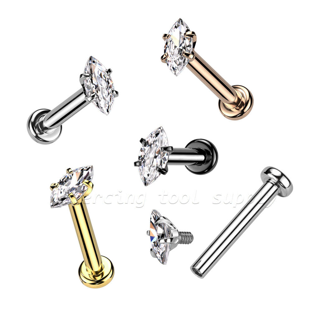 316L Surgical Steel Marquise CZ 316L Internally Threaded Labret,...