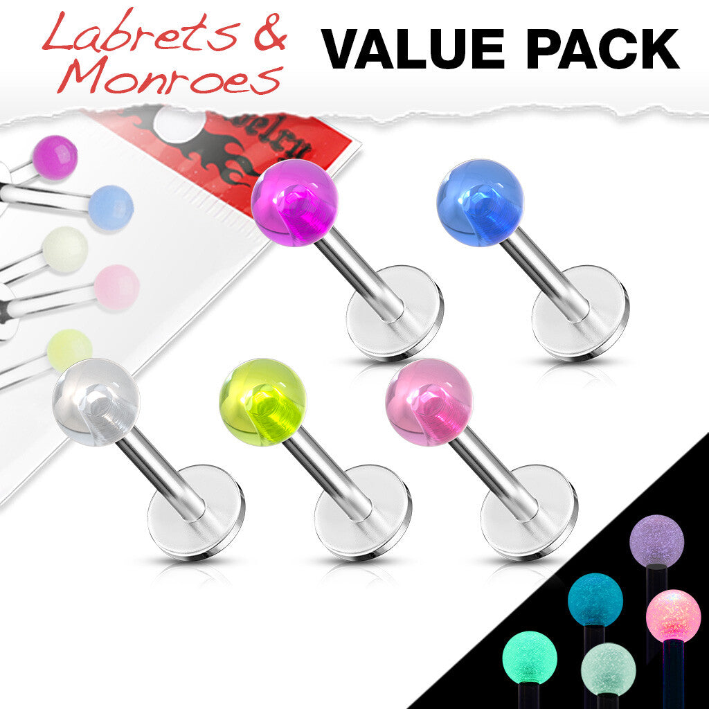 Glow in the Dark Ball 316L Steel Labret & Monroe