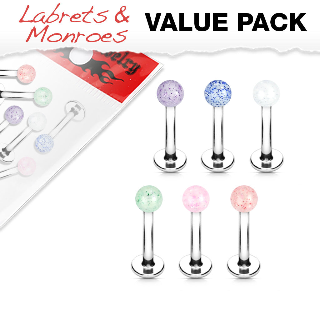 Glitter Acrylic Ball 316L Surgical Steel Labret & Monroe