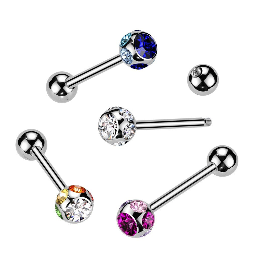 316L Surgical Steel Multi Crystal 316L Stainless Steel Barbell