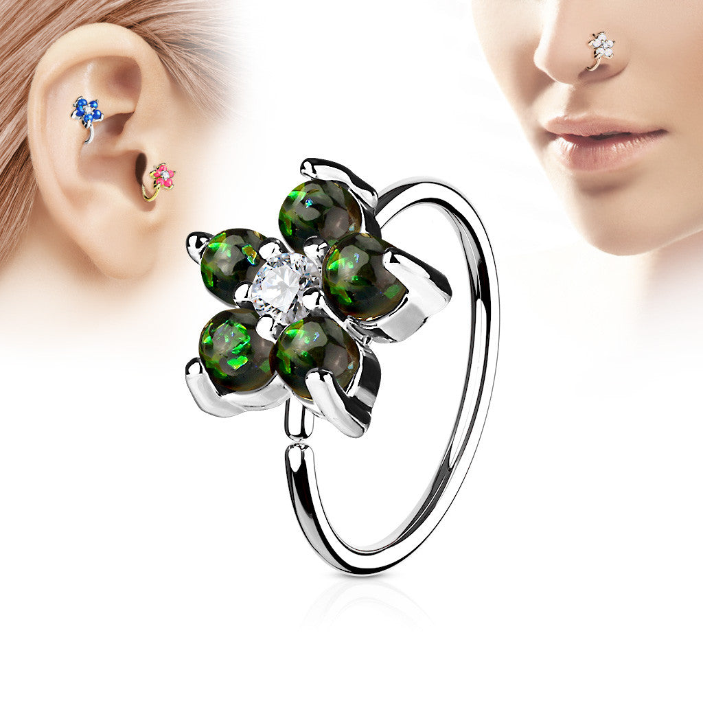 316L Surgical Steel Opal GlitterSet Flower Petals CZ Center 316L...