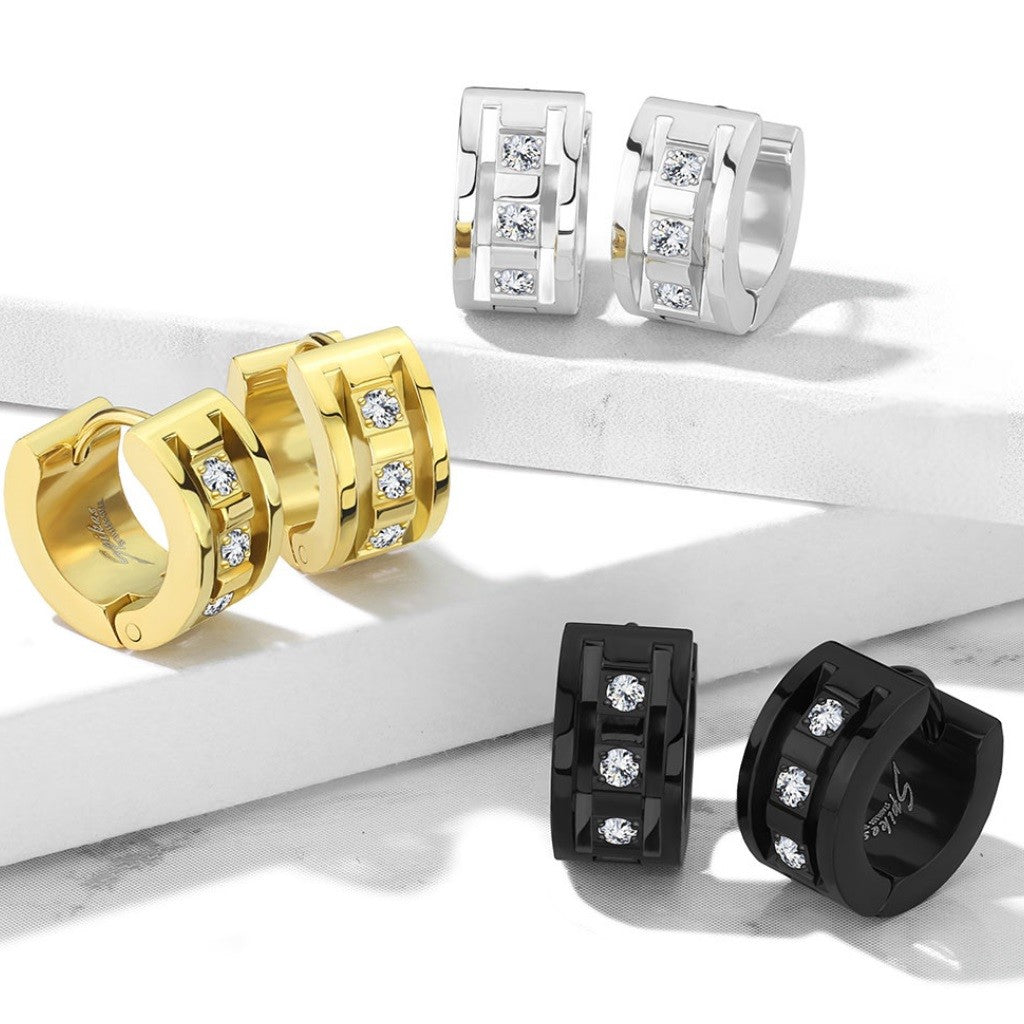316L Surgical Steel Pair of 3 CNC Set Clear CZ 316LStainless Steel...