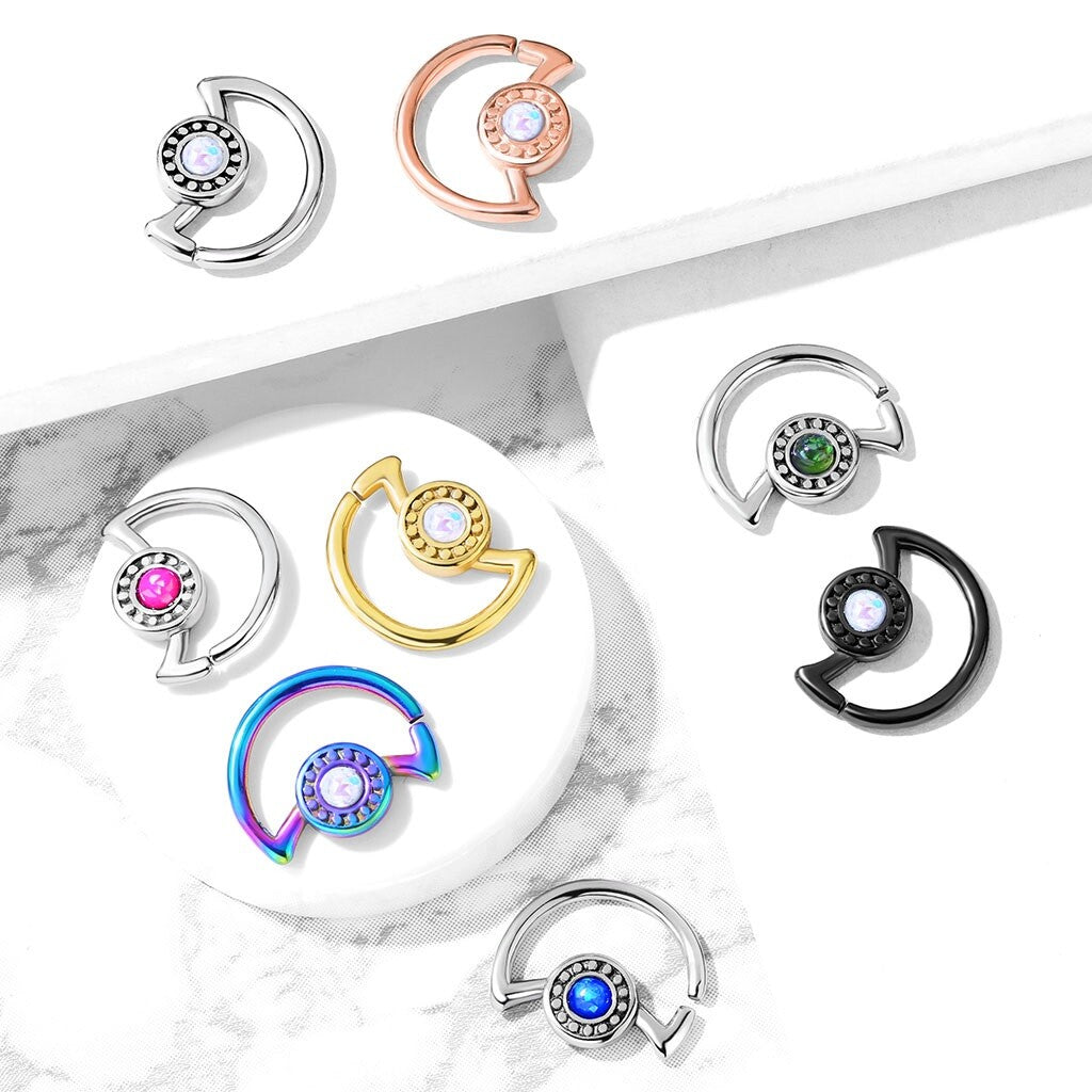 316L Surgical Steel Opal Glitter Center Crescent Moon Shape 316L...