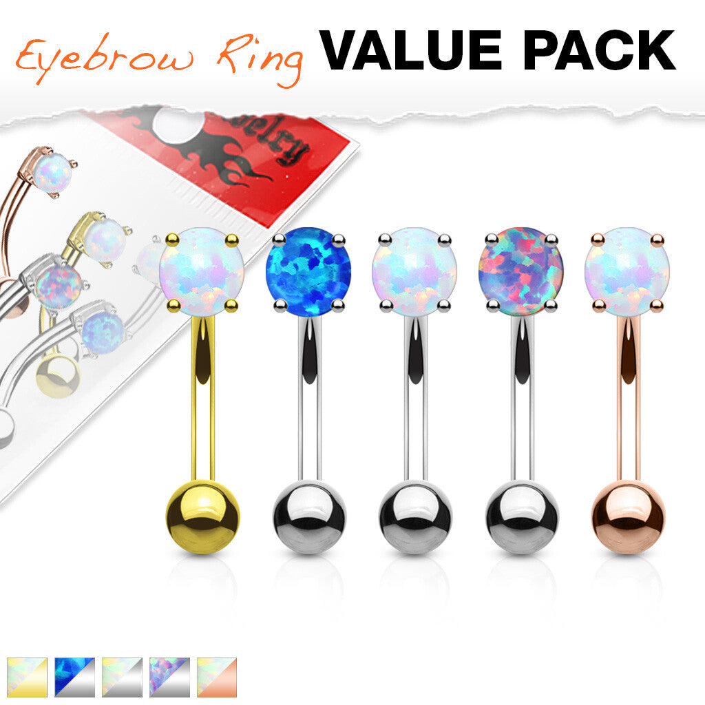 Opal Prong Set Top 316L Surgical Steel Eyebrow Rings/ Curved Barbells