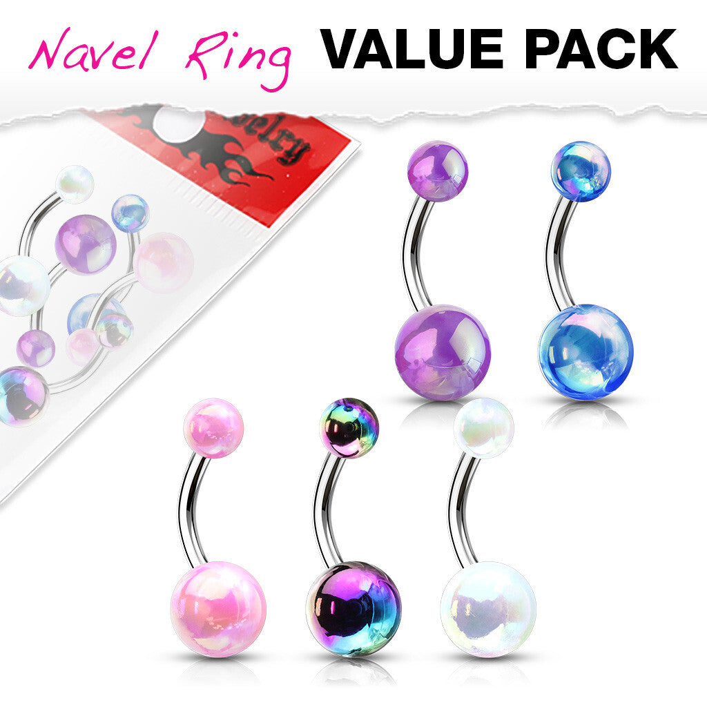 Metallic AB Coating Balls 316L Surgical Steel Belly Button Navel Rings