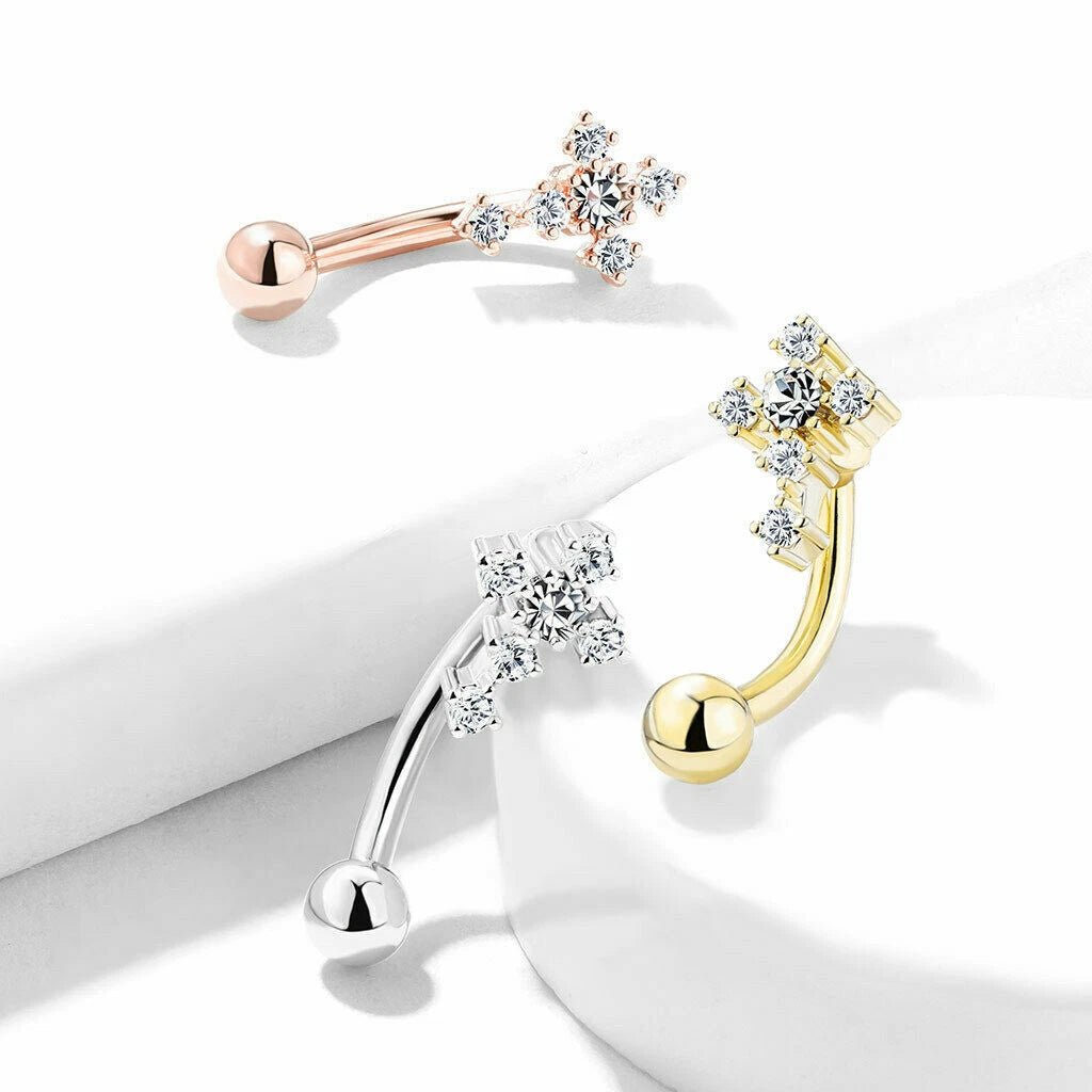316L Surgical Steel 316L Surgical Steel CZ Paved Cross Top Eyebrow...