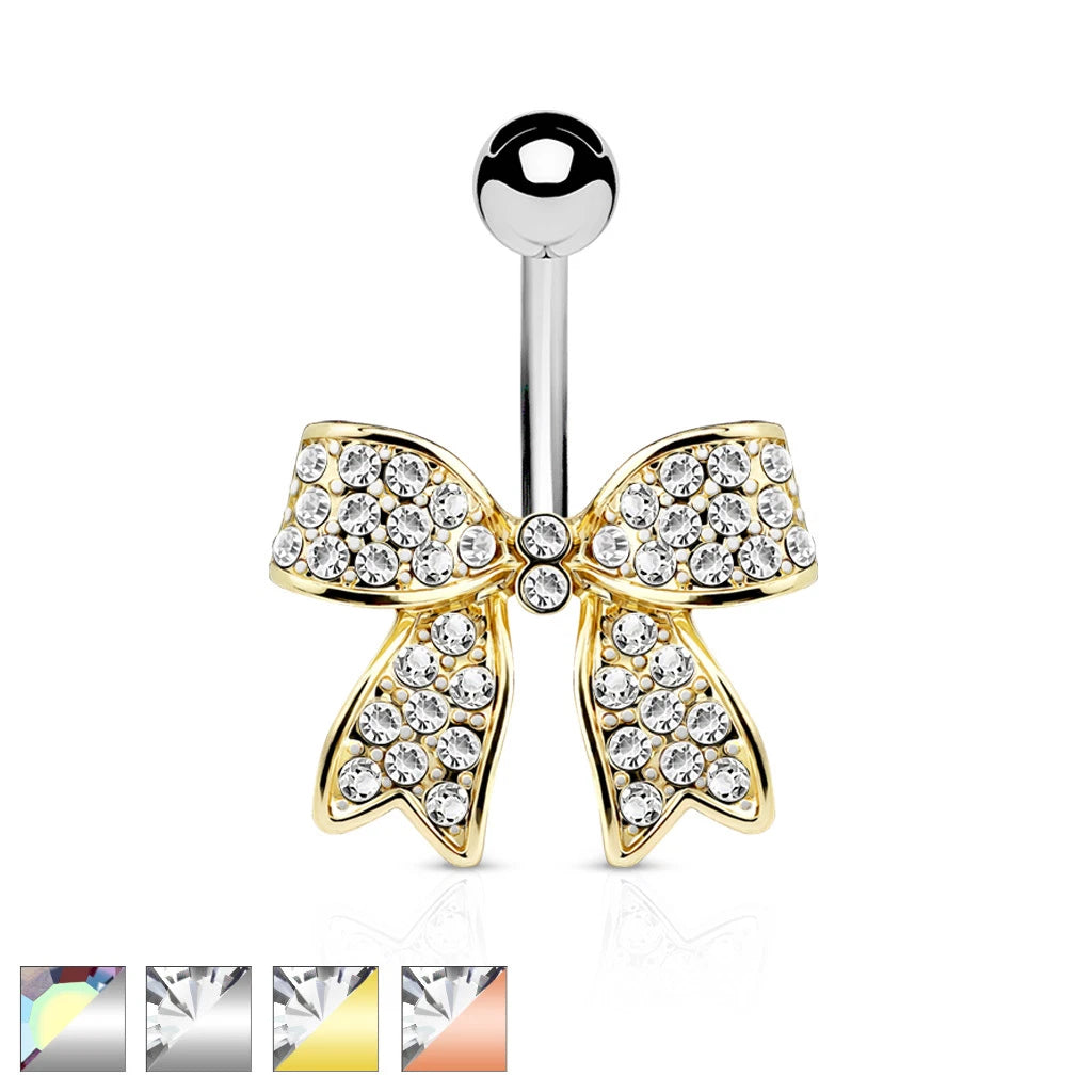 316L Surgical Steel 316L Surgical Steel Crystal Paved Ribbon Belly...
