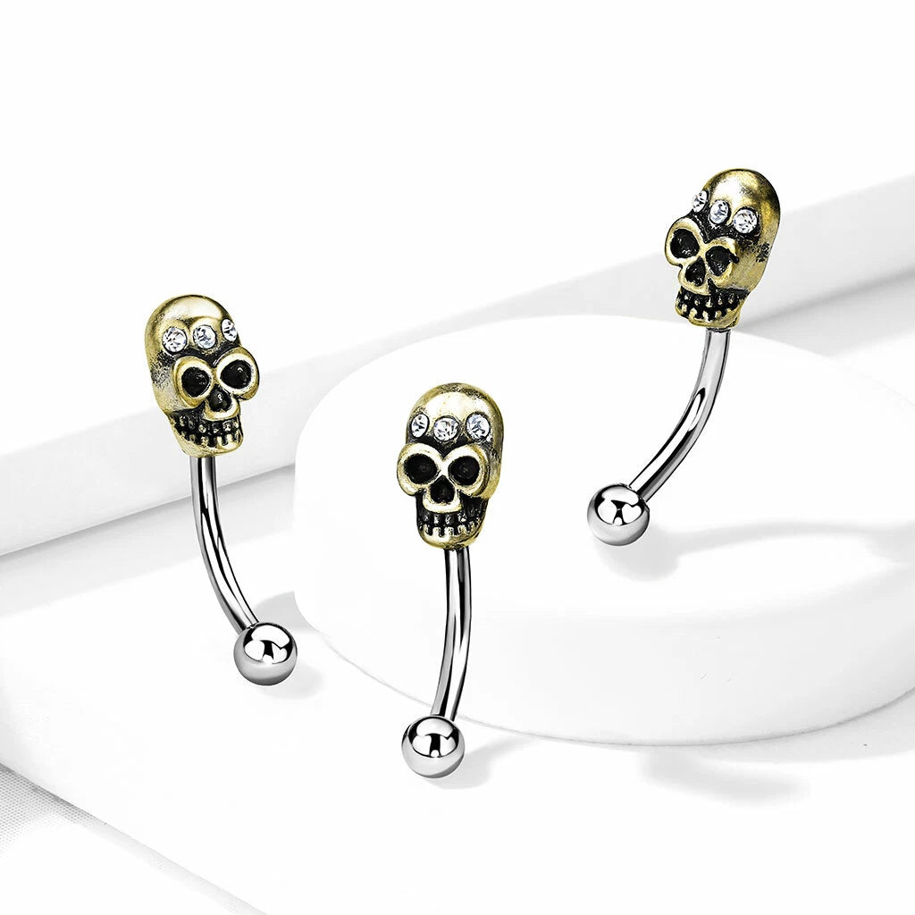 316L Surgical Steel 316L Surgical Steel Curved Eyebrow Rings with Skull