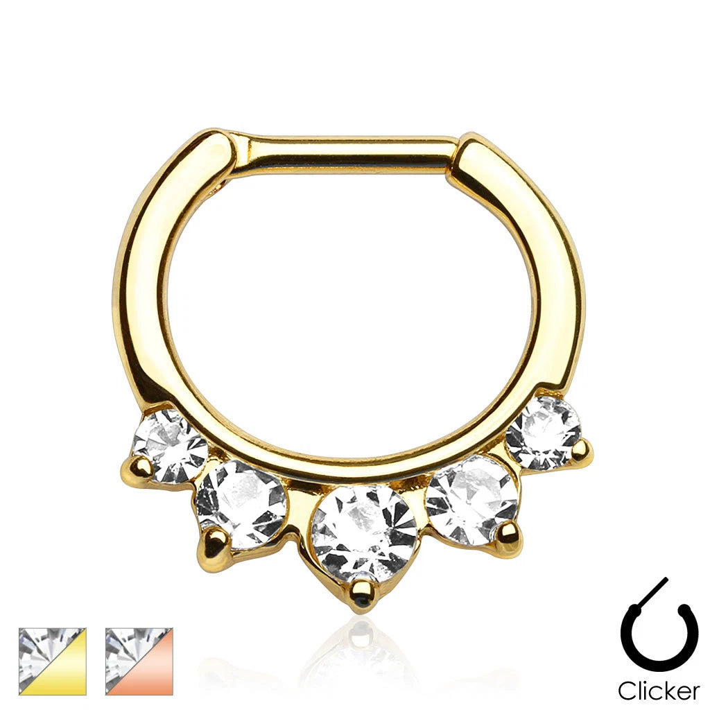 316L Surgical Steel Five Pronged CZs Gold IP Over 316L Surgical Steel...