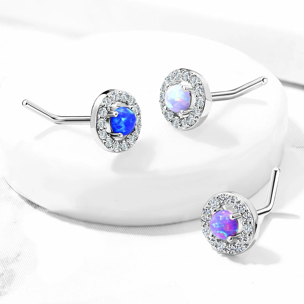 316L Surgical Steel Dome Opal Center CZ Paved Circle 316L Surgical...