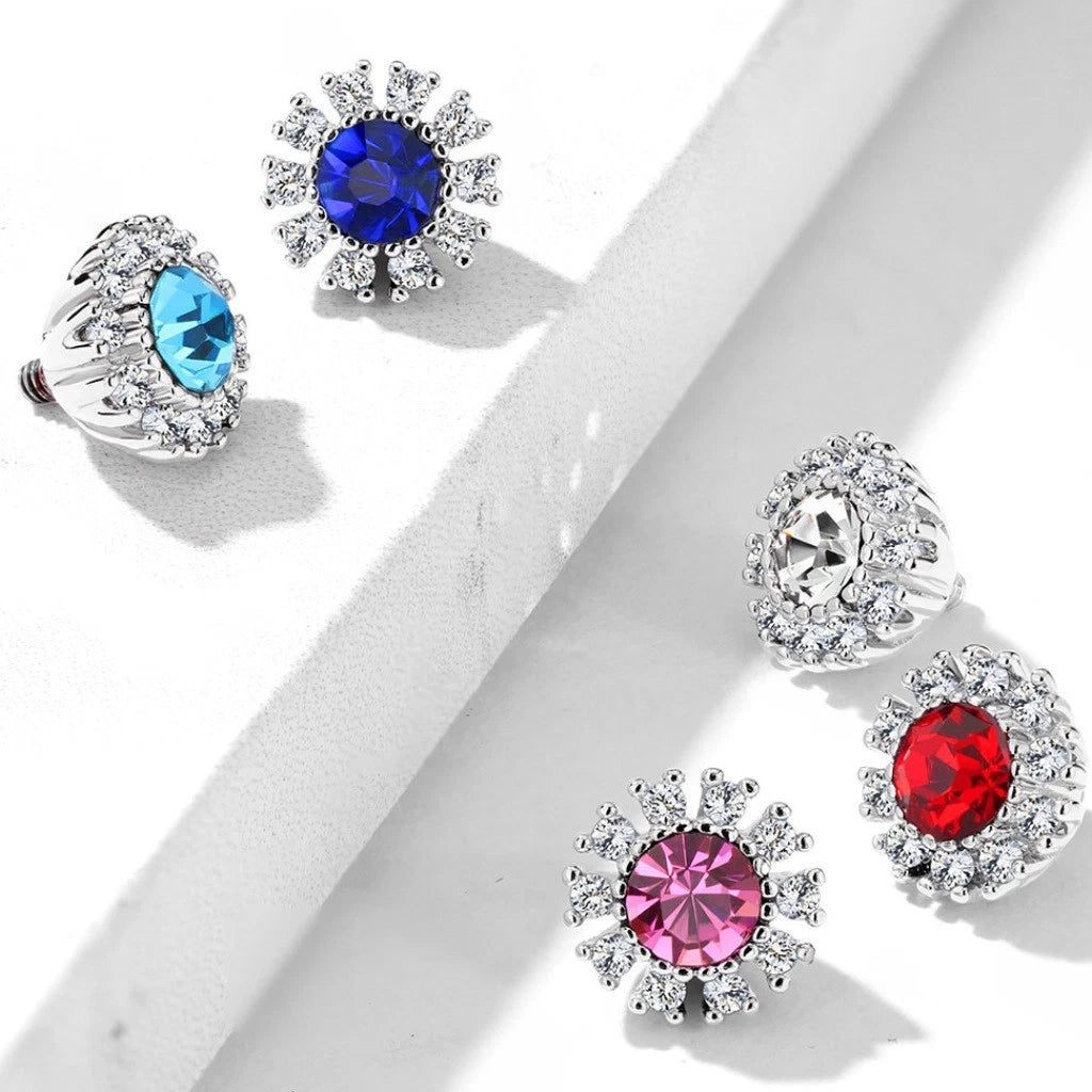 316L Surgical Steel CZ Surround Double Tiered Round CZ Centered...
