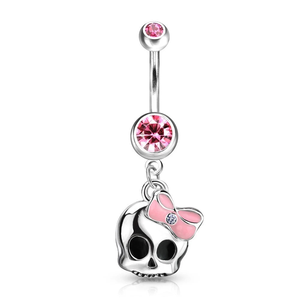 316L Surgical Steel 316L Surgical Steel Cute Skull With Paved Gem and...