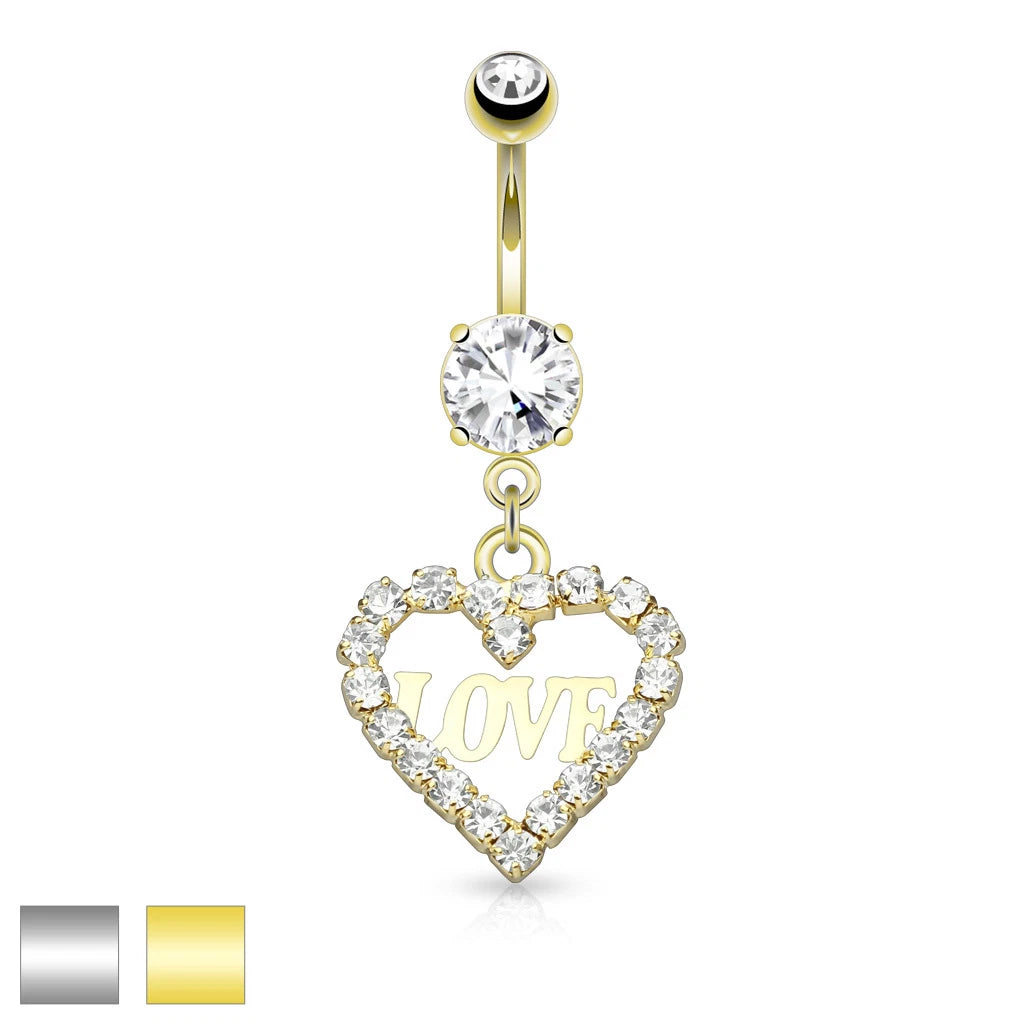 316L Surgical Steel 316L Surgical Steel Crystal Paved Hollow Heart With...