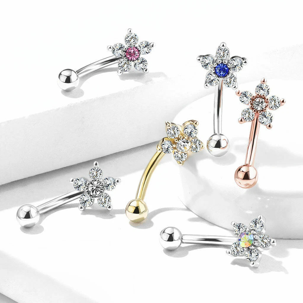 316L Surgical Steel 316L Surgical Steel Double Tiered 6 CZ Flower...