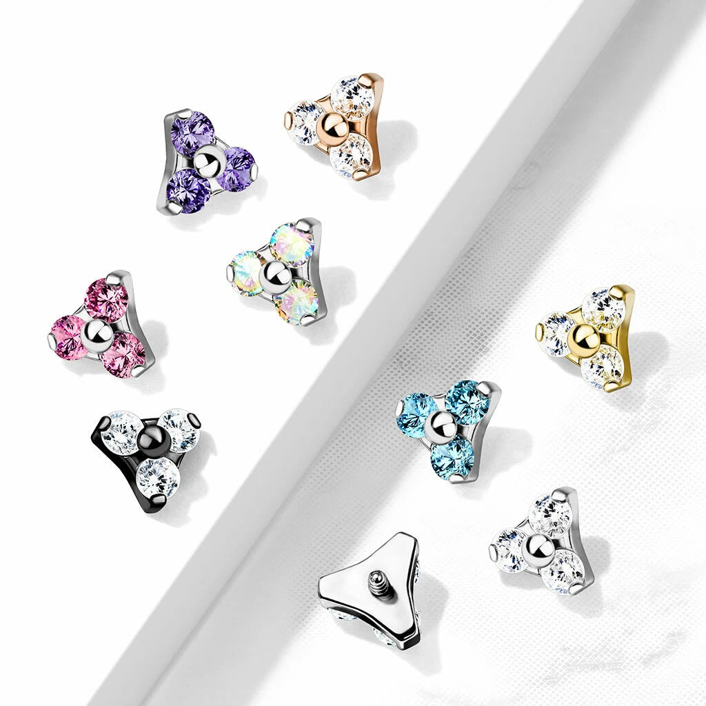 3 CZ Set Triangle 316L Surgical Steel Internally Threaded Top Parts