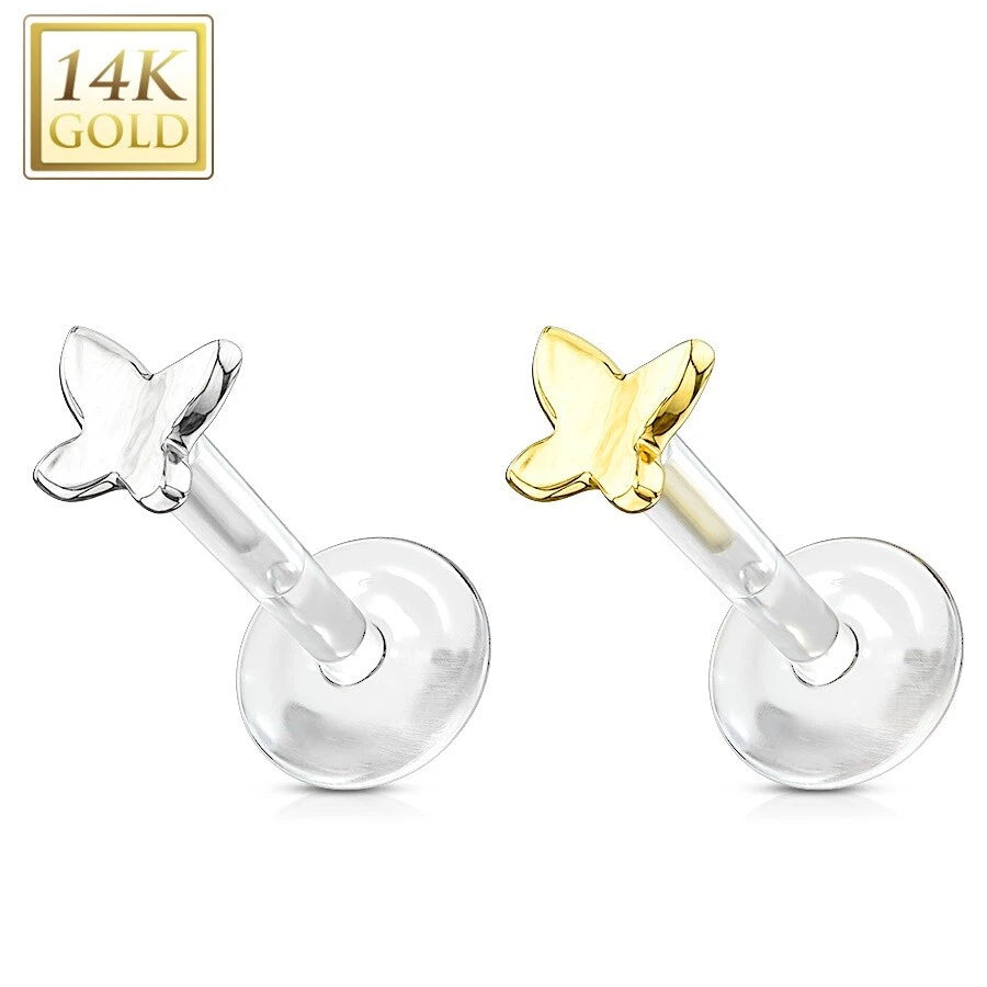 14KT Gold 14K Gold 3D Butterfly Top With PTFE Flex Shaft Labret/Monroe