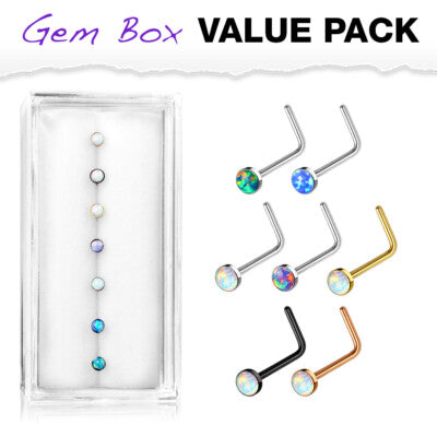 Opal Set 316L surgical Steel L Bend Nose Stud Rings