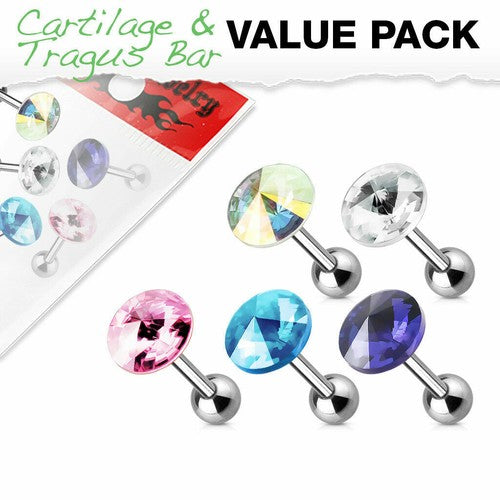 316L Surgical Steel Pointed Crystal Cartilage/Tragus Barbell