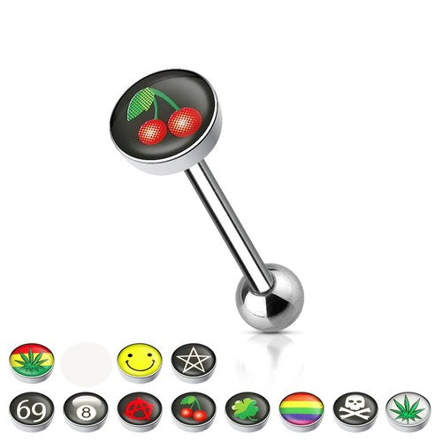 Clear Epoxy Covered Picture Inlaid Top 316L Surgical Steel Barbell...