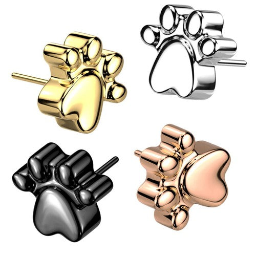ASTM F136 Titanium Implant Grade Titanium Threadless Push In Paw Print Top