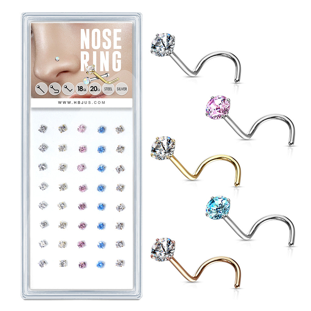 Prong Set Square CZ Top 316L Surgical Steel Nose Screw