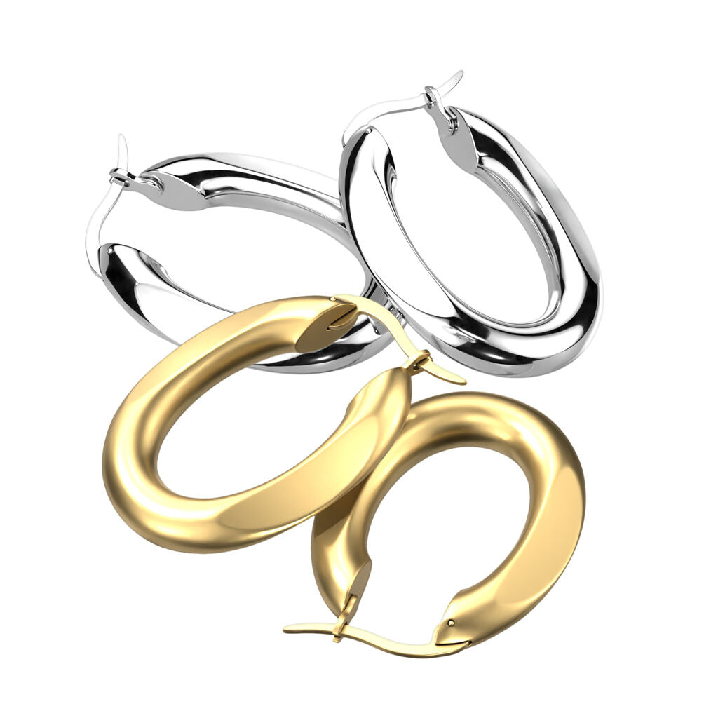 316L Surgical Steel Pair of 316L Stainless Steel Oval Hoop Earrings