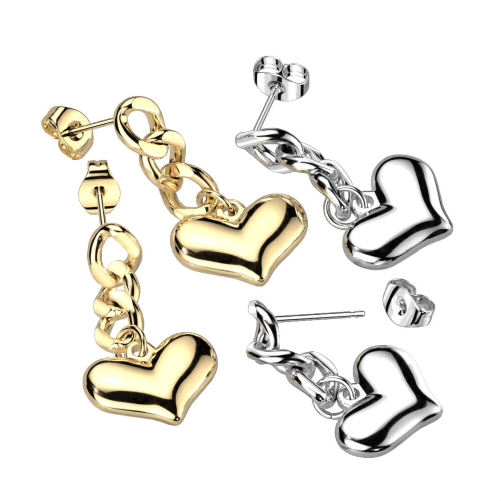 316L Surgical Steel Pair of 316L Heart Dangle Stud Earrings