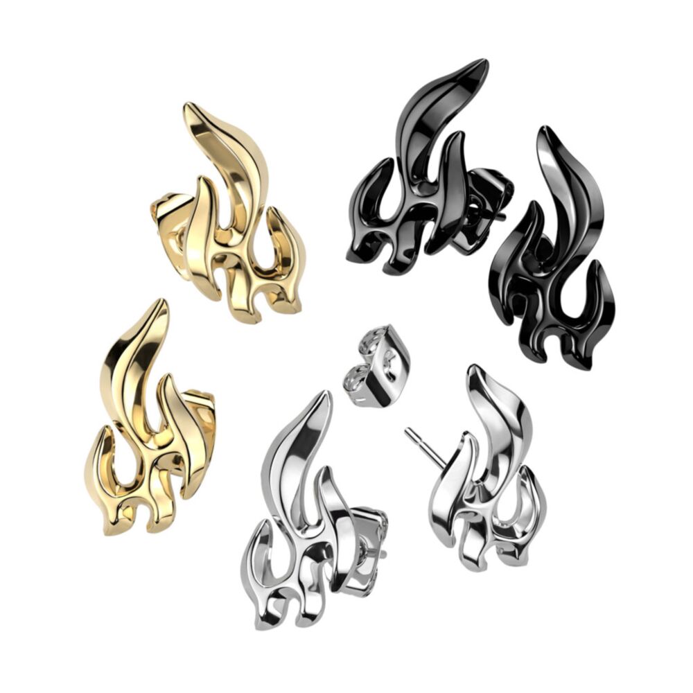 316L Surgical Steel Pair of 316L Stainless Steel Flame Stud Earrings