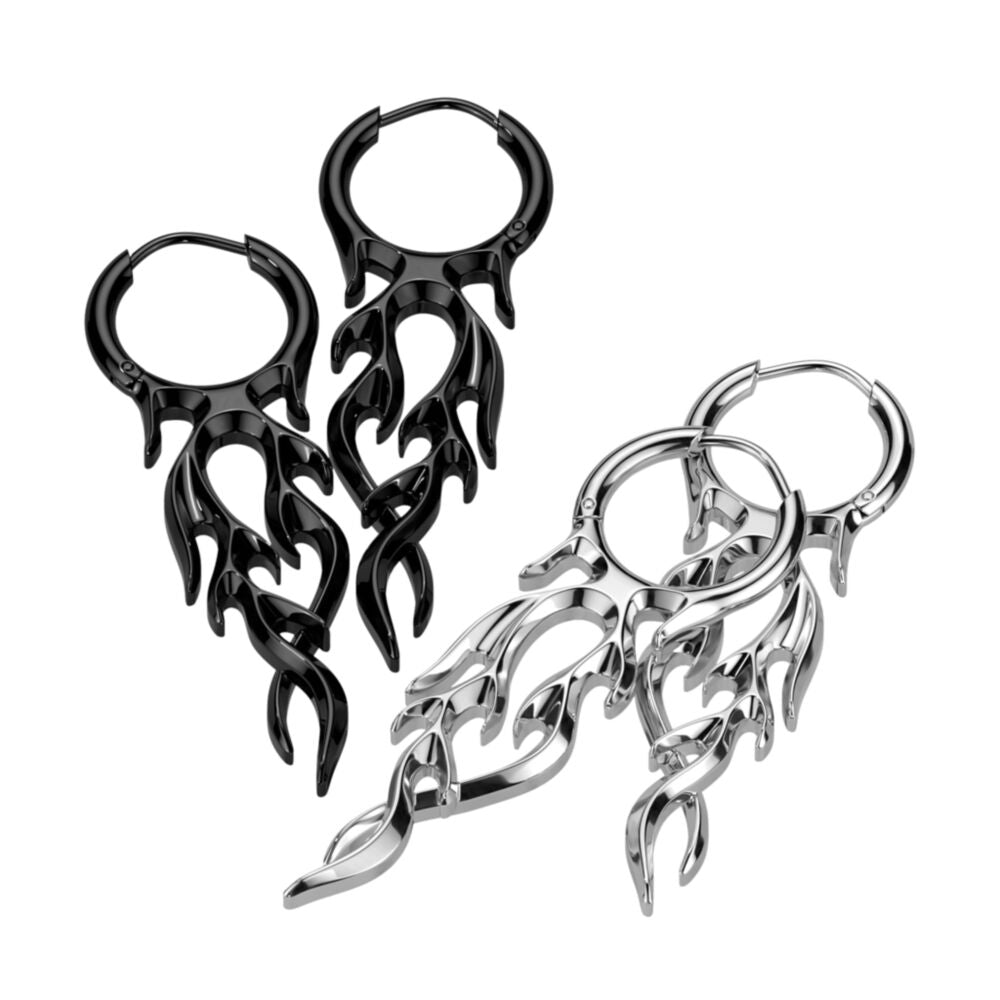 316L Surgical Steel Pair of 316L Stainless Steel Flame Hinged Hoop Earrings