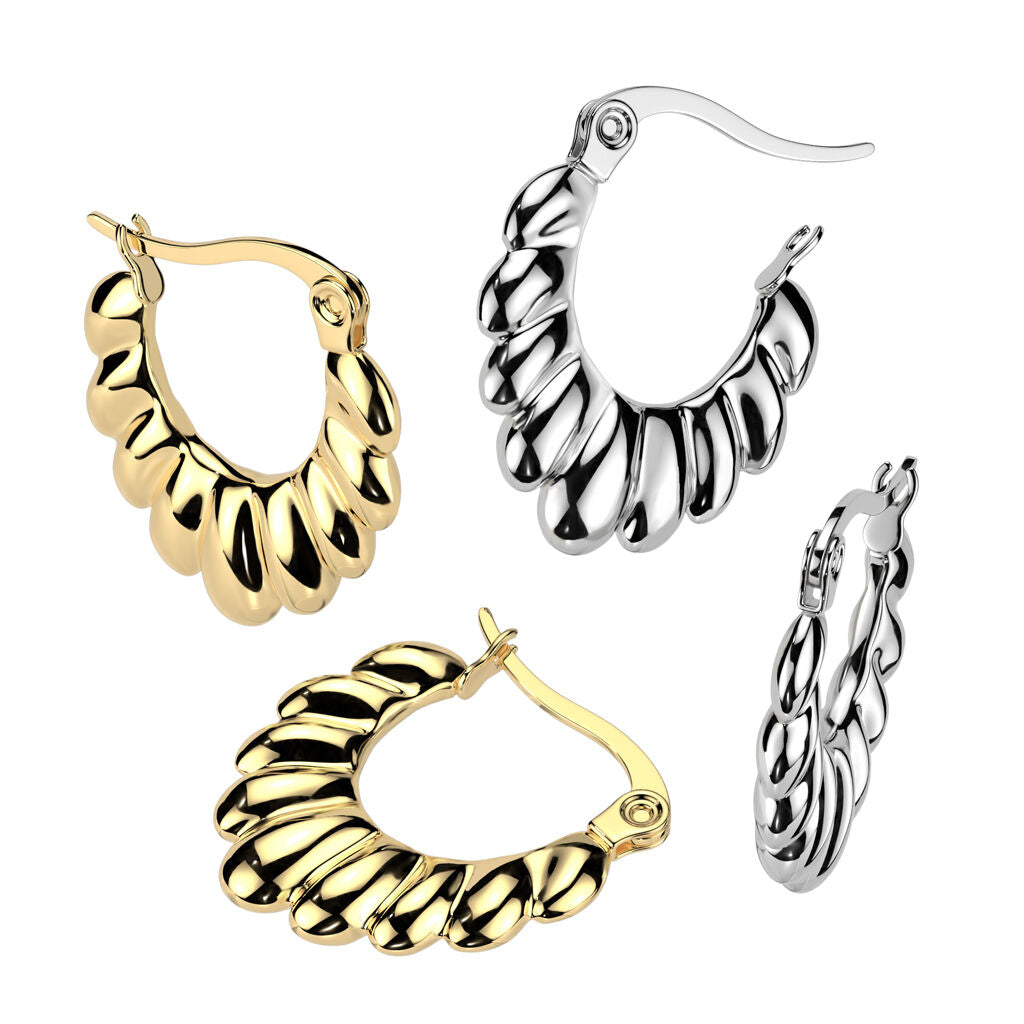 316L Surgical Steel Pair of 316L Stainless Steel Scalloped Oval Hoop...