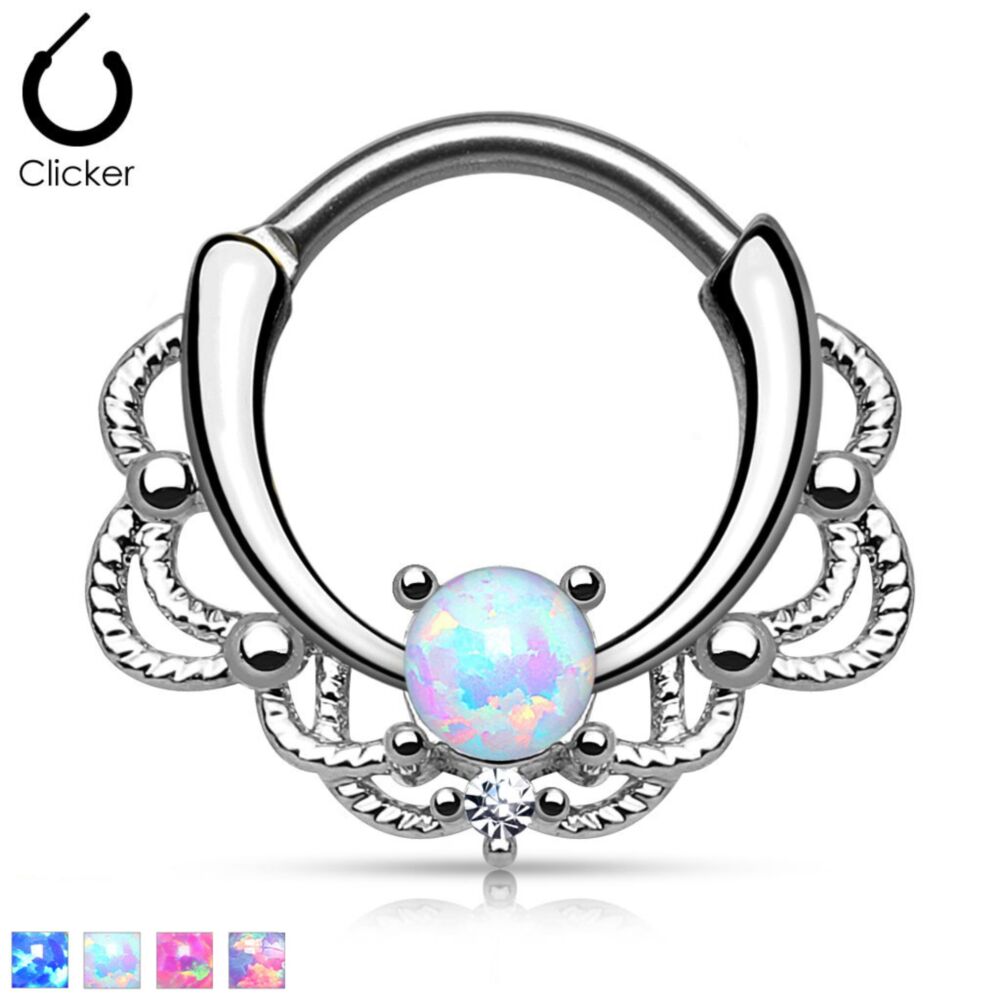 316L Surgical Steel Lacey Single Opal Septum Clicker