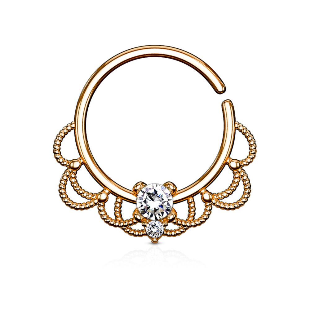 Brass CZ Set Centered Filigree Bendable Hoop Rings for Nose Septum,...