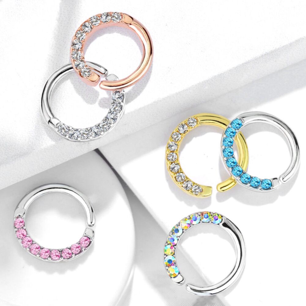 Brass Half Circle Lined CZ Set Bendable Hoop Rings for Septum, Ear...