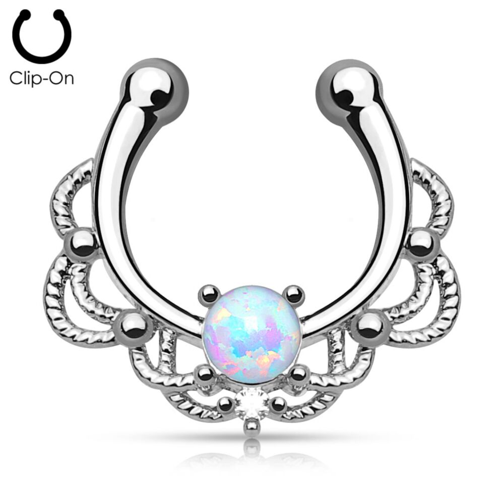Brass Non Piercing Single Opal Rope Septum Hanger