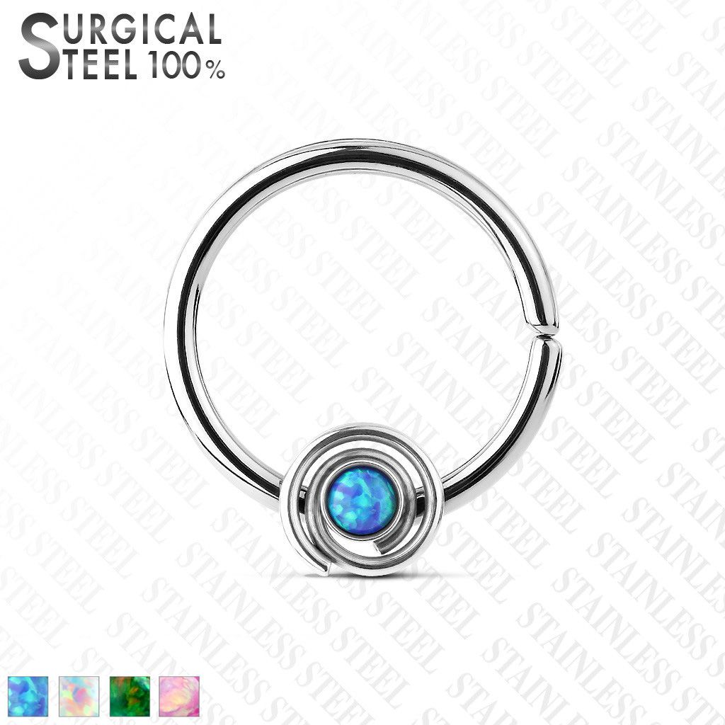 316L Surgical Steel Bendable Septum/Cartilage Hoop Ring with Opal Set...