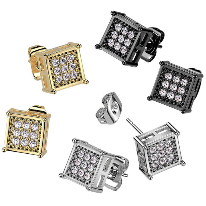 316L Surgical Steel Pair of 316L Surgical Stainless Square Stud Earring...