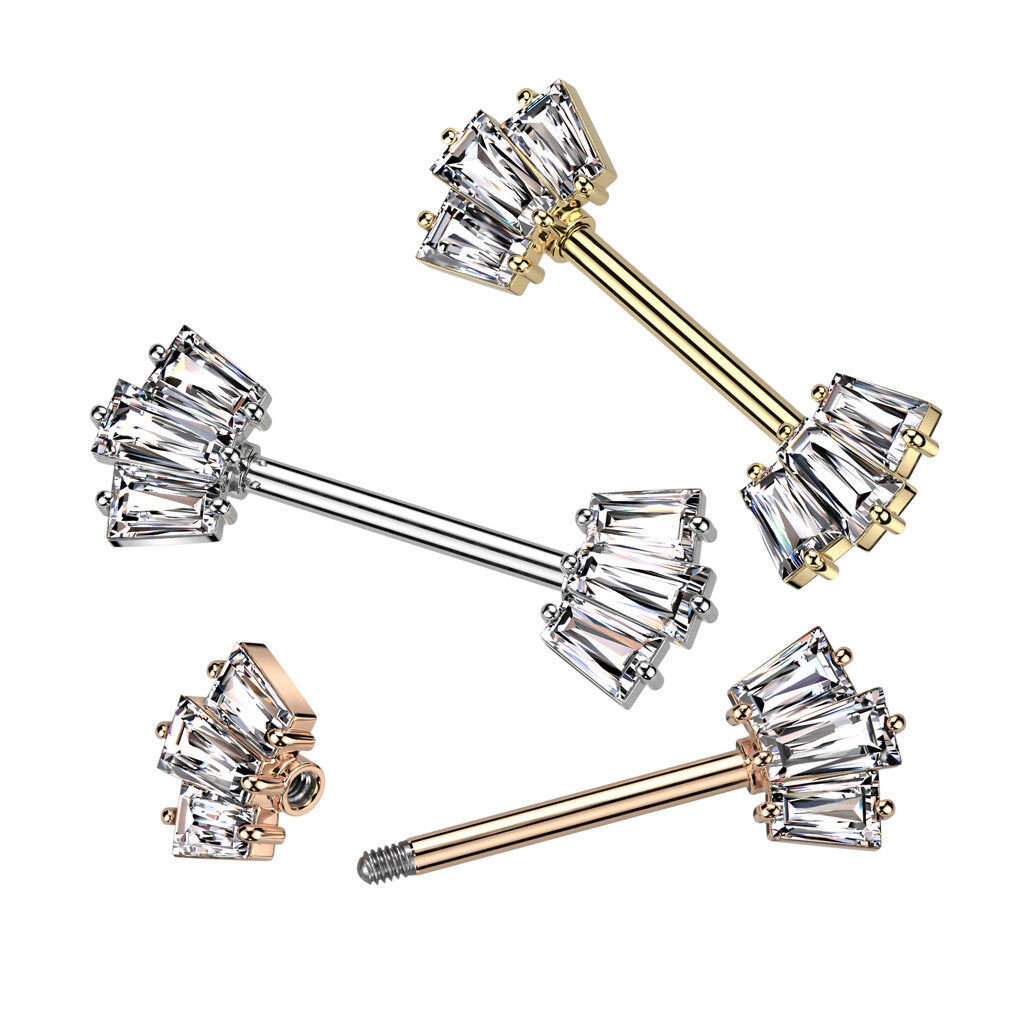 316L Surgical Steel 316L Surgical Steel Nipple Barbell With 5 Baguette...