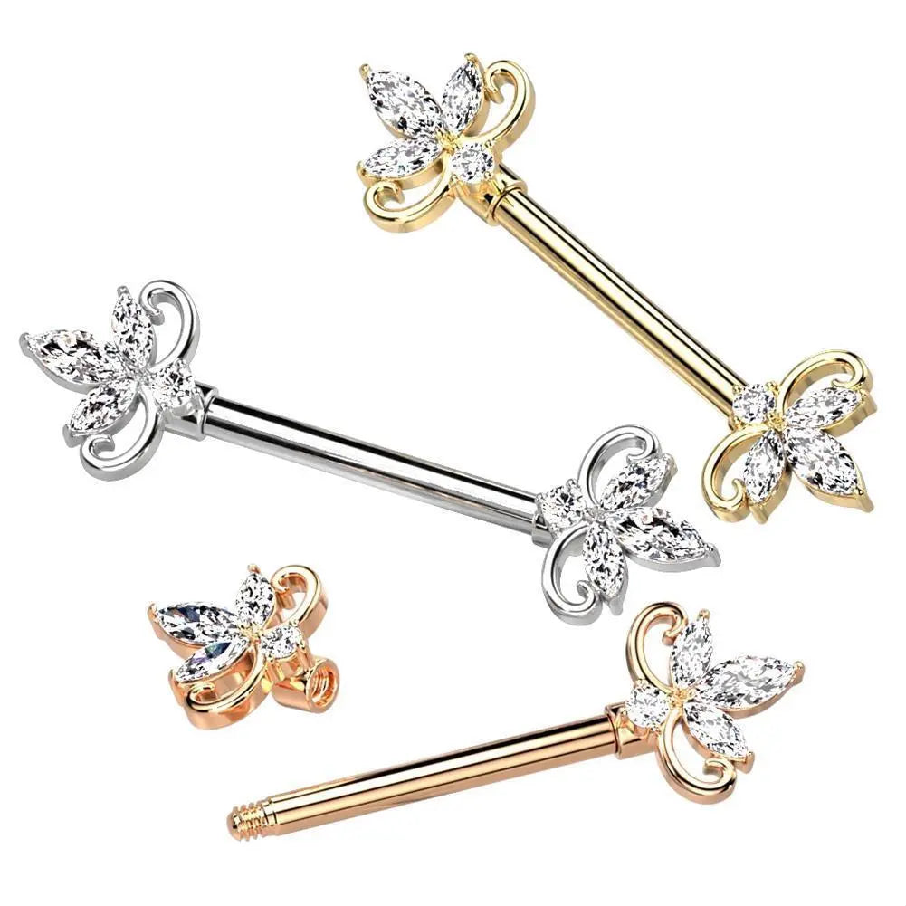 316L Surgical Steel Double Heart 3 Marquise CZ 316L Surgical Steel...