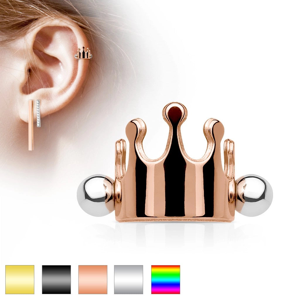 Crown 316L Surgical Steel Ear Cartilage/Helix Cuff Barbell