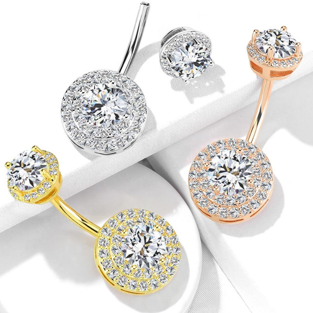 316L Surgical Steel Double Tier Paved CZ Around Large CZ With...